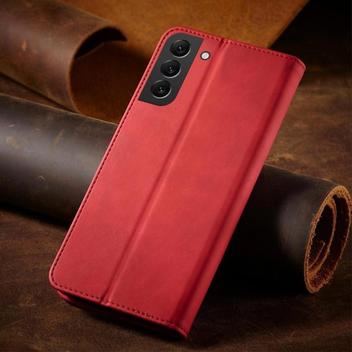 Magnetinis Fancy Dėklas, skirtas Samsung Galaxy S23+ atverčiamas dangtelis piniginės stovas raudonas