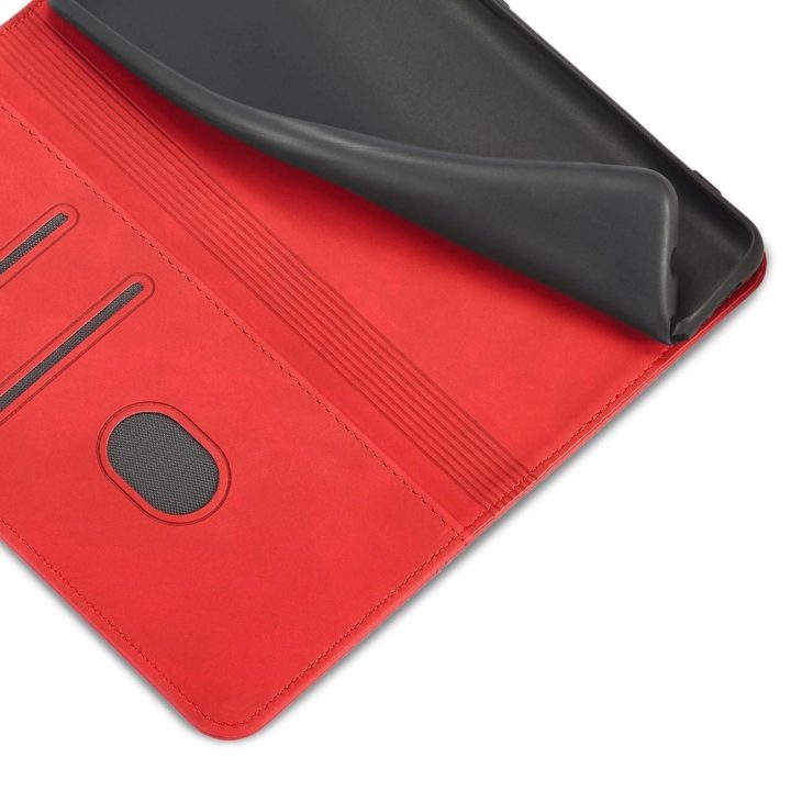 Magnetinis Fancy Dėklas, skirtas Samsung Galaxy S23+ atverčiamas dangtelis piniginės stovas raudonas