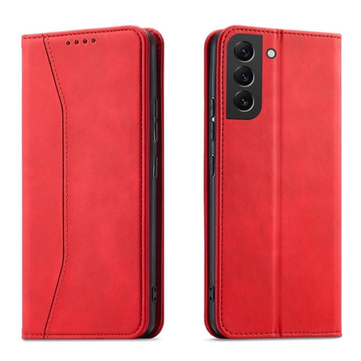 Magnetinis Fancy Dėklas, skirtas Samsung Galaxy S23+ atverčiamas dangtelis piniginės stovas raudonas