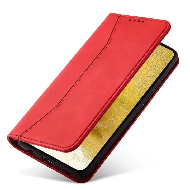 Magnetinis Fancy Dėklas, skirtas Samsung Galaxy S23+ atverčiamas dangtelis piniginės stovas raudonas