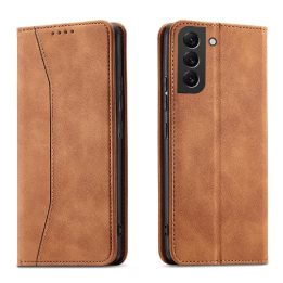 Magnetinis Fancy Dėklas, skirtas Samsung Galaxy S23+ atverčiamas dangtelis piniginės stovas rudas