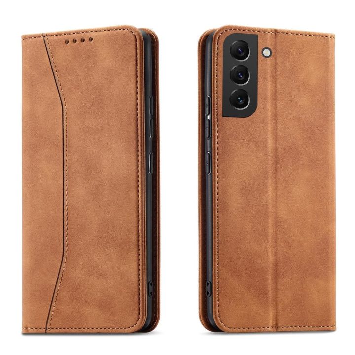 Magnetinis Fancy Dėklas, skirtas Samsung Galaxy S23+ atverčiamas dangtelis piniginės stovas rudas