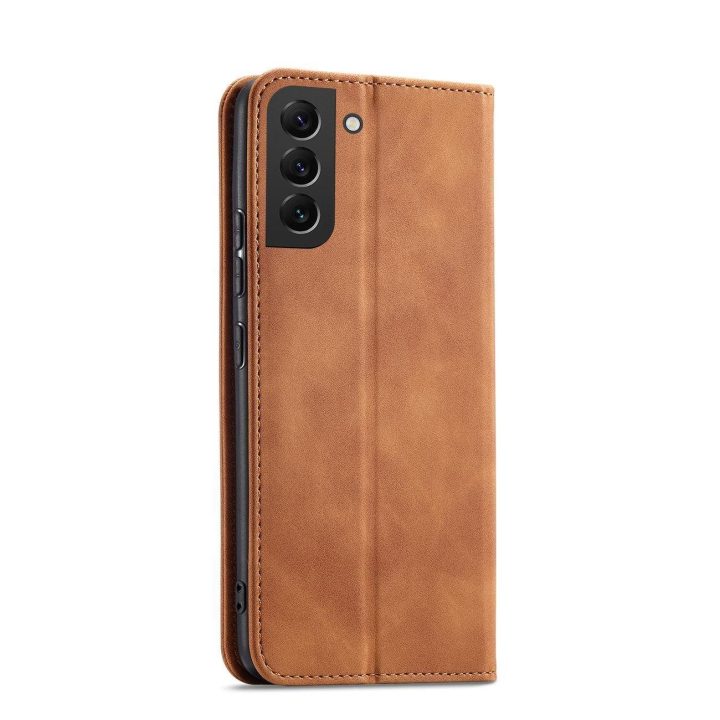 Magnetinis Fancy Dėklas, skirtas Samsung Galaxy S23+ atverčiamas dangtelis piniginės stovas rudas