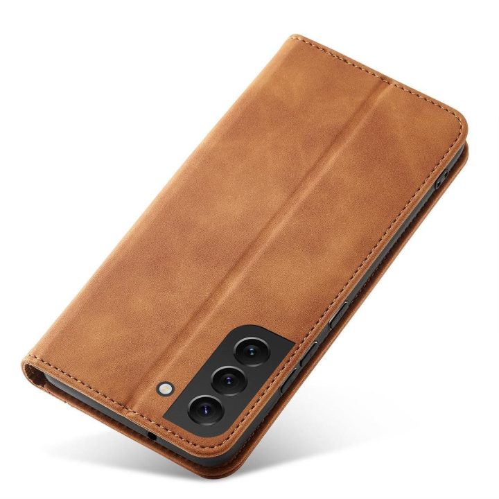 Magnetinis Fancy Dėklas, skirtas Samsung Galaxy S23+ atverčiamas dangtelis piniginės stovas rudas
