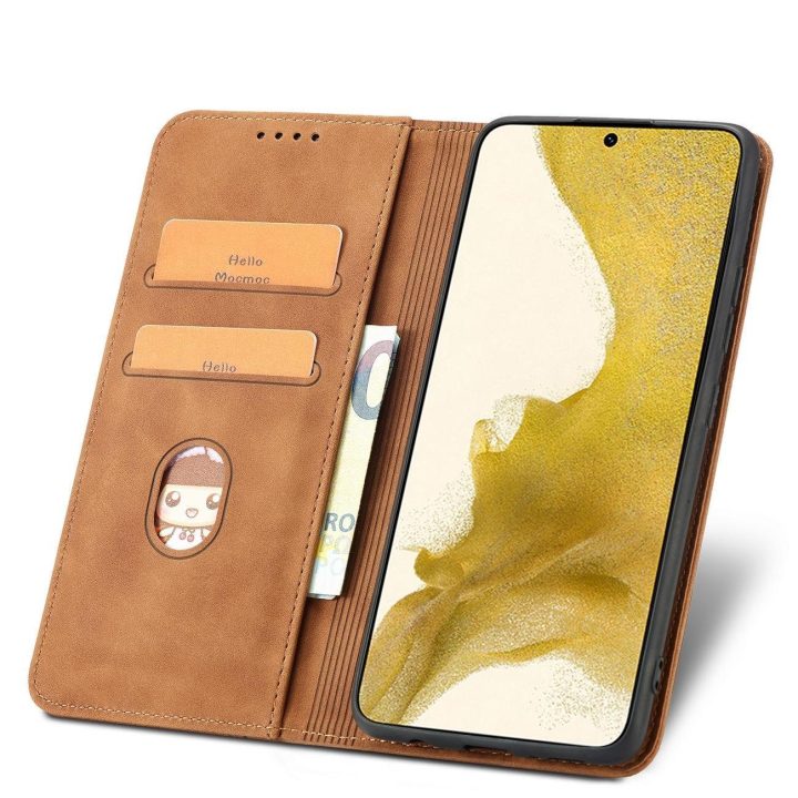 Magnetinis Fancy Dėklas, skirtas Samsung Galaxy S23+ atverčiamas dangtelis piniginės stovas rudas