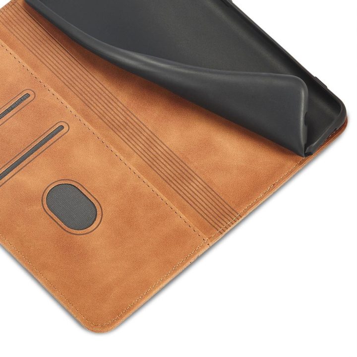 Magnetinis Fancy Dėklas, skirtas Samsung Galaxy S23+ atverčiamas dangtelis piniginės stovas rudas
