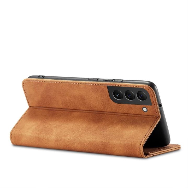 Magnetinis Fancy Dėklas, skirtas Samsung Galaxy S23+ atverčiamas dangtelis piniginės stovas rudas