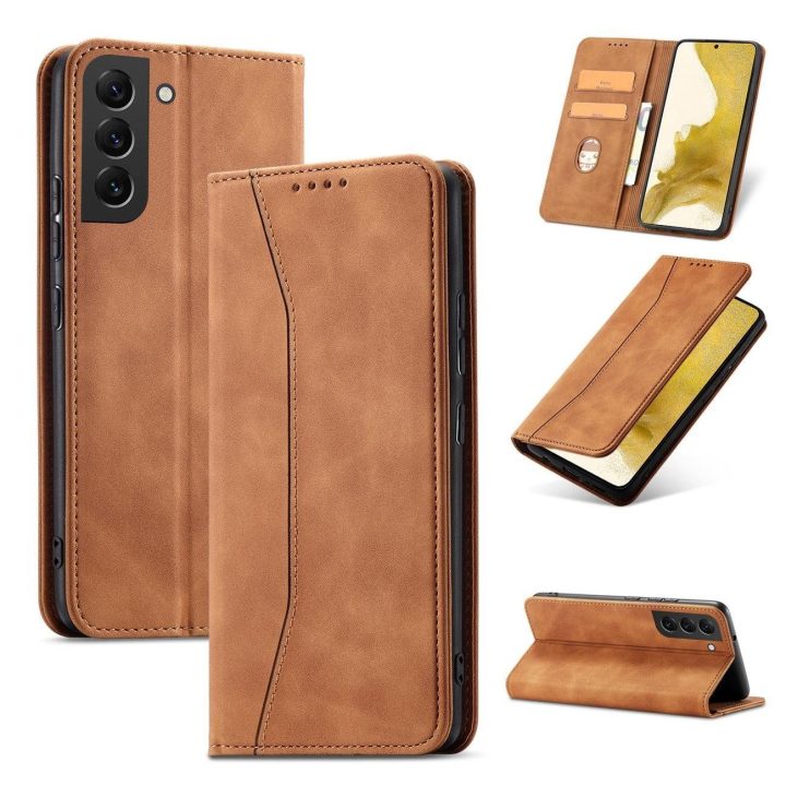 Magnetinis Fancy Dėklas, skirtas Samsung Galaxy S23+ atverčiamas dangtelis piniginės stovas rudas
