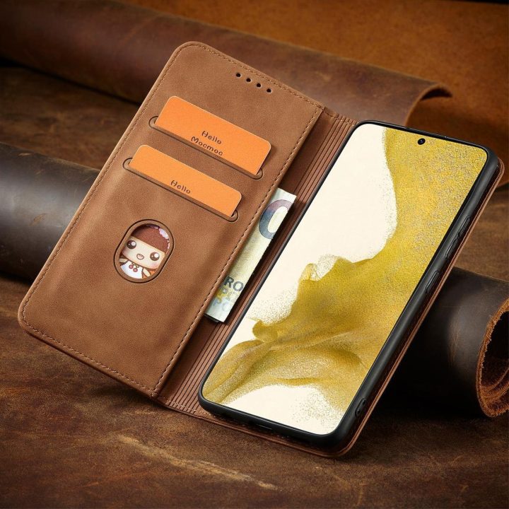 Magnetinis Fancy Dėklas, skirtas Samsung Galaxy S23+ atverčiamas dangtelis piniginės stovas rudas