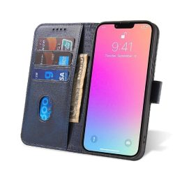 Magnetinis dėklas, skirtas Samsung Galaxy S23 Ultra Cover su apverčiamu piniginės stovu mėlynai