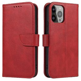 Magnetinis dėklas, skirtas Samsung Galaxy S23 Ultra atverčiamas piniginės stovas raudonas
