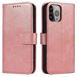 Magnetinis dėklas, skirtas Samsung Galaxy S23 Ultra Cover su apverčiamu piniginės stovu rožinės spalvos