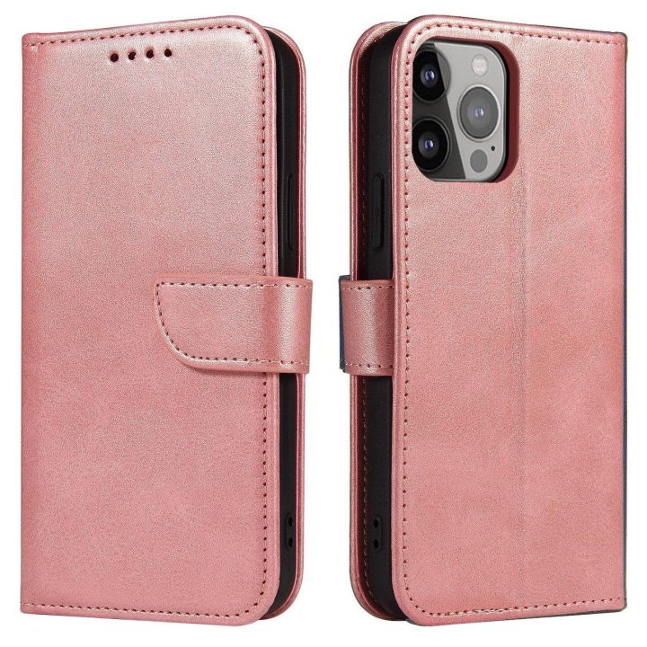 Magnetinis dėklas, skirtas Samsung Galaxy S23 Ultra Cover su apverčiamu piniginės stovu rožinės spalvos