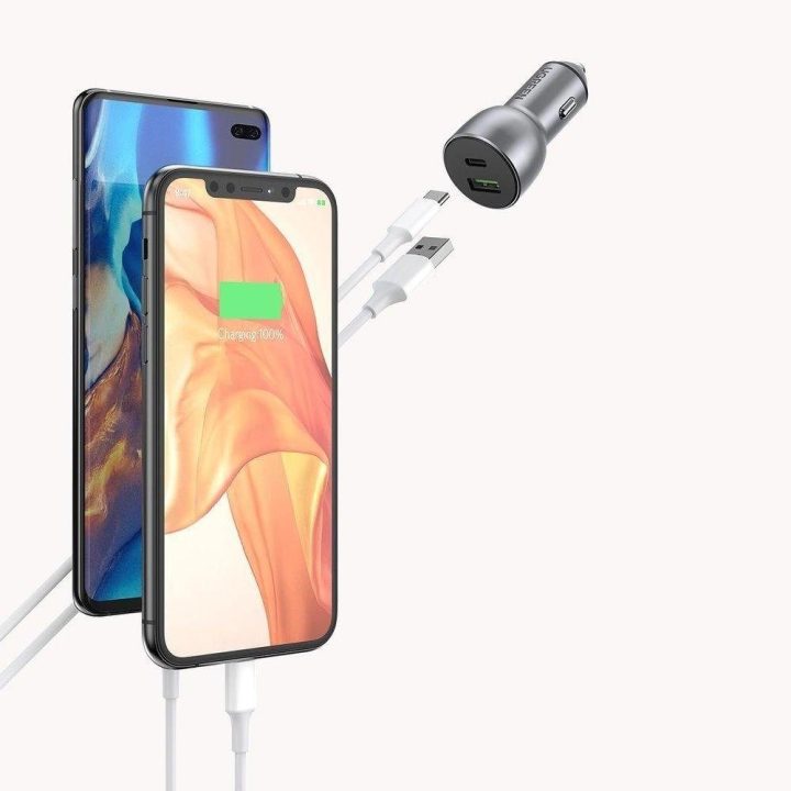 automobilinis įkroviklis USB / C tipo USB greitasis įkrovimas 3.0 36 W 3 A pilkos spalvos (CD213 60980)