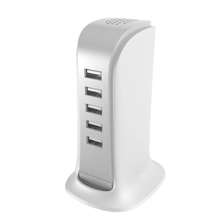 5x USB įkroviklis su įmontuotu ES maitinimo kabeliu, baltos spalvos (A5EU)
