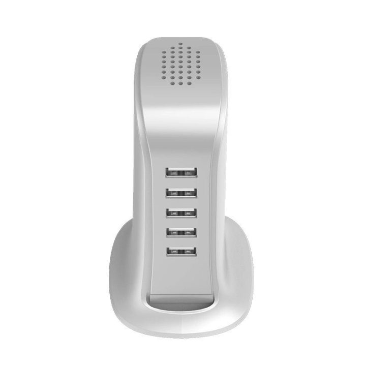 5x USB įkroviklis su įmontuotu ES maitinimo kabeliu, baltos spalvos (A5EU)
