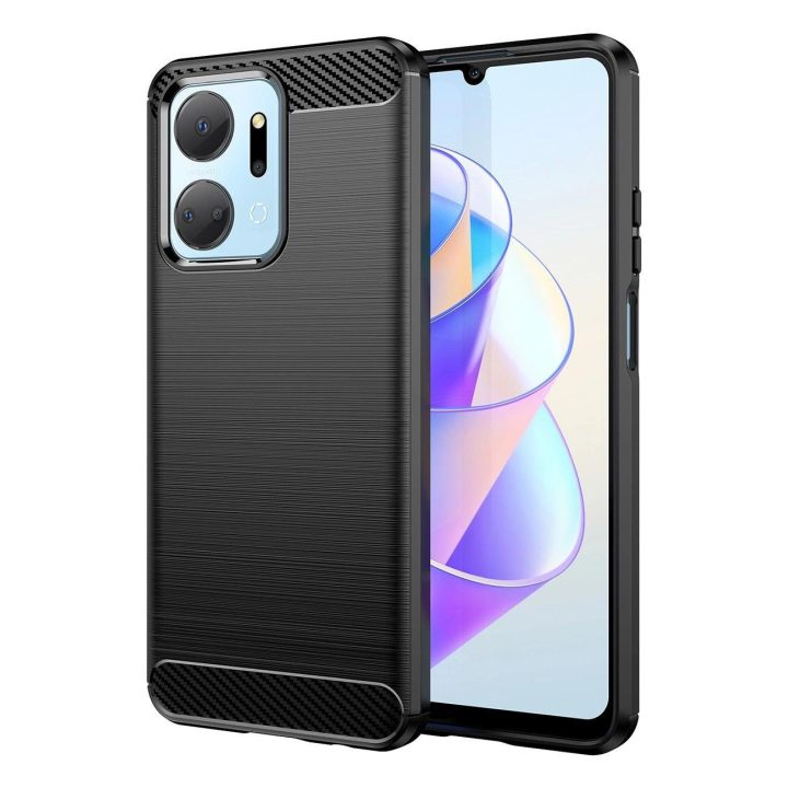 dėklas Honor Play 40 Plus / Honor X7a lanksčiam silikoniniam anglies dangteliui, juodos spalvos