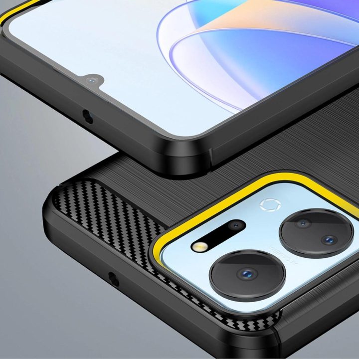 dėklas Honor Play 40 Plus / Honor X7a lanksčiam silikoniniam anglies dangteliui, juodos spalvos