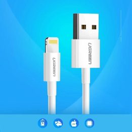 kabelis USB - Lightning MFI 1m 2,4A baltas (20728)