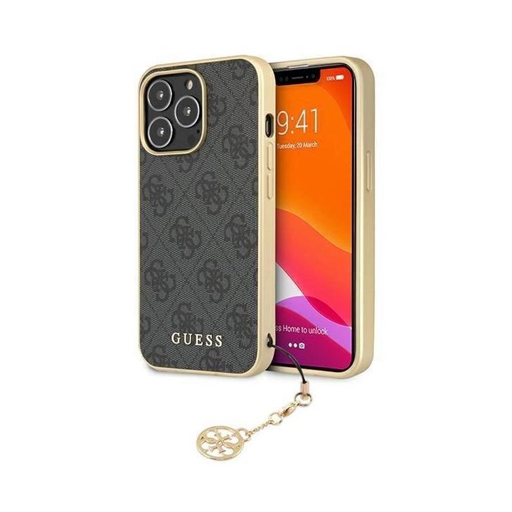 Guess GUHCP13XGF4GGR iPhone 13 Pro Max 6.7 pilkos/pilkos spalvos deklas 4G Charms Collection