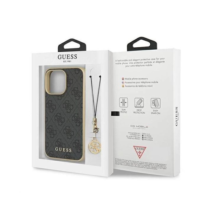 Guess GUHCP13XGF4GGR iPhone 13 Pro Max 6.7 pilkos/pilkos spalvos deklas 4G Charms Collection
