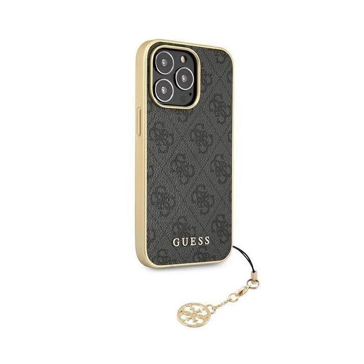 Guess GUHCP13XGF4GGR iPhone 13 Pro Max 6.7 pilkos/pilkos spalvos deklas 4G Charms Collection