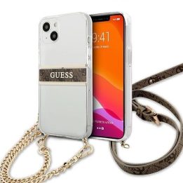 Guess GUHCP13SKC4GBGO iPhone 13 mini 5,4 permatomas deklas 4G Rudas dirželis Auksinė grandinėlė