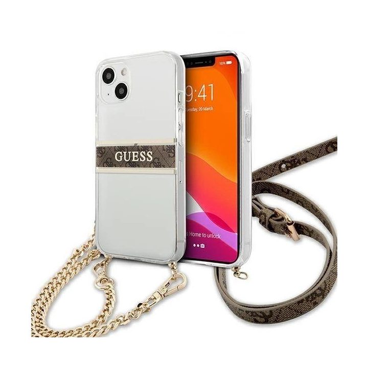 Guess GUHCP13SKC4GBGO iPhone 13 mini 5,4 permatomas deklas 4G Rudas dirželis Auksinė grandinėlė