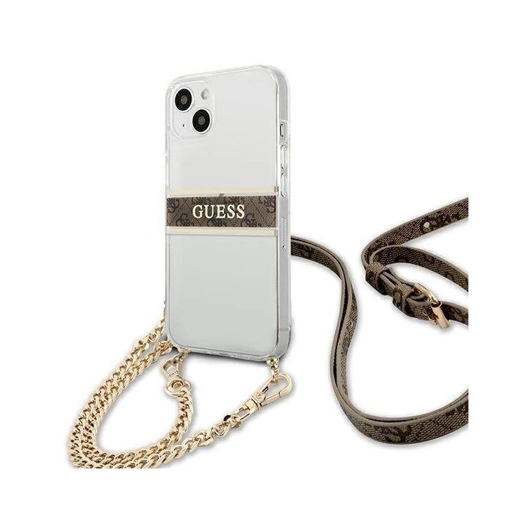 Guess GUHCP13SKC4GBGO iPhone 13 mini 5,4 permatomas deklas 4G Rudas dirželis Auksinė grandinėlė