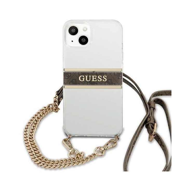 Guess GUHCP13SKC4GBGO iPhone 13 mini 5,4 permatomas deklas 4G Rudas dirželis Auksinė grandinėlė