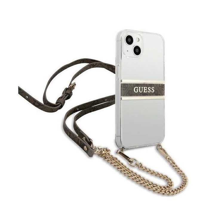 Guess GUHCP13SKC4GBGO iPhone 13 mini 5,4 permatomas deklas 4G Rudas dirželis Auksinė grandinėlė