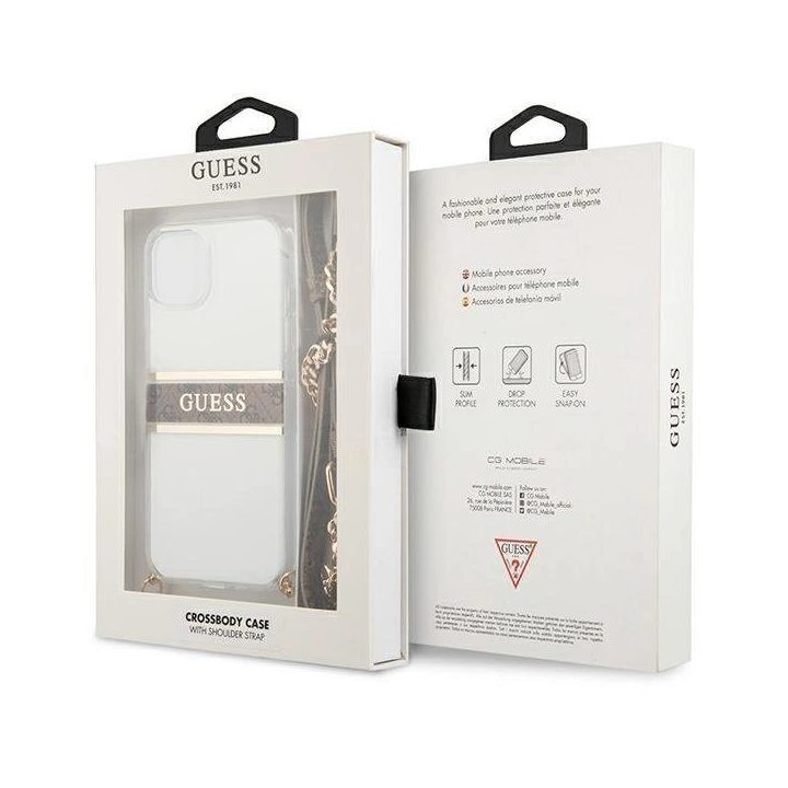 Guess GUHCP13SKC4GBGO iPhone 13 mini 5,4 permatomas deklas 4G Rudas dirželis Auksinė grandinėlė