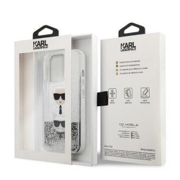 Karl Lagerfeld KLHCP13XKICGLS iPhone 13 Pro Max 6,7 sidabrinis deklas Liquid Glitter Karl&Choupette Head