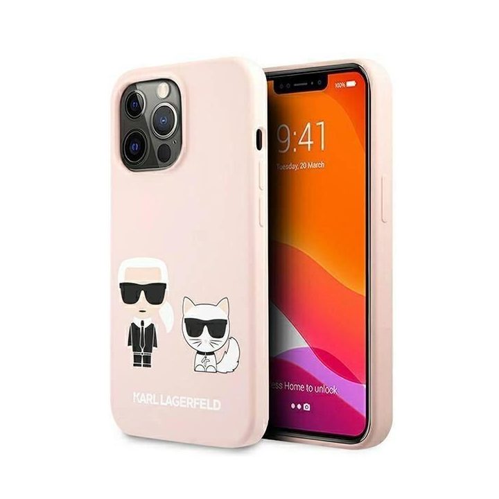 Karl Lagerfeld KLHMP13XSSKCI iPhone 13 Pro Max 6,7 deklas šviesiai rožinis silikoninis Ikonik Karl & Choupette Magsafe
