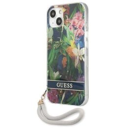 Guess GUHCP13SHFLSB iPhone 13 mini 5,4 mėlynos/mėlynos spalvos deklas su gėlių dirželiu