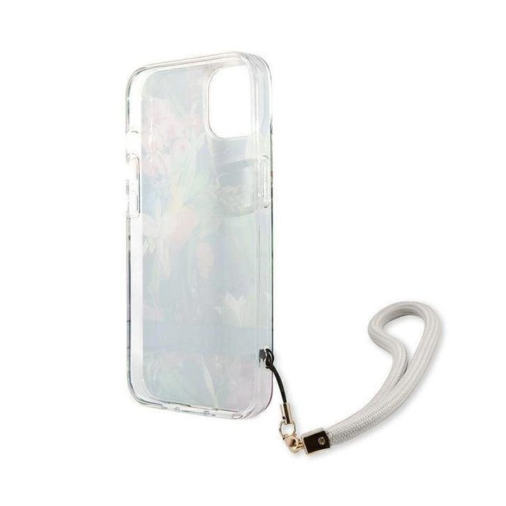 Guess GUHCP13SHFLSB iPhone 13 mini 5,4 mėlynos/mėlynos spalvos deklas su gėlių dirželiu