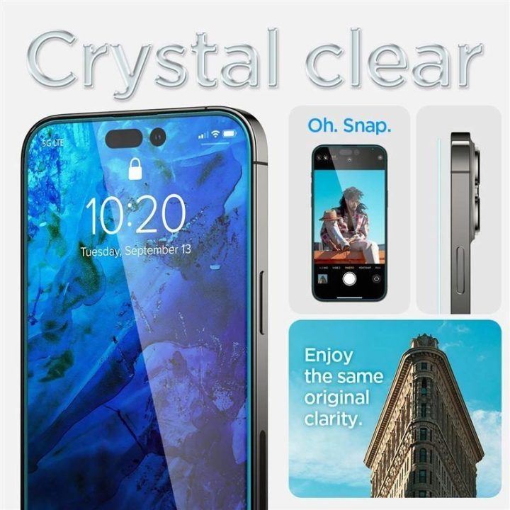 Grūdintas stiklas iPhone 14 Pro Max su Spigen Glas.tR EZ FIT aplikatoriumi (2 vnt.)