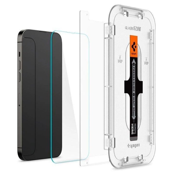 Grūdintas stiklas iPhone 14 Pro Max su Spigen Glas.tR EZ FIT aplikatoriumi (2 vnt.)