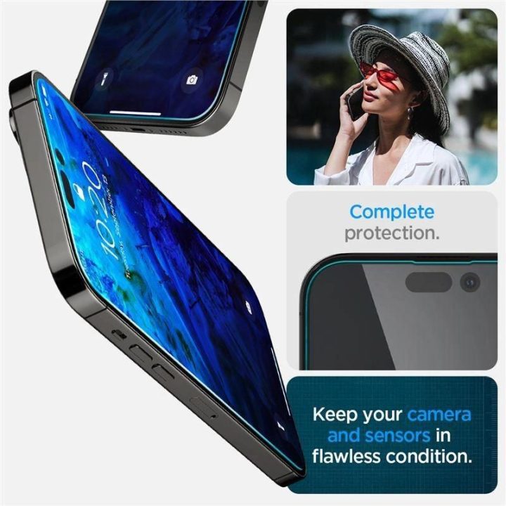 Grūdintas stiklas iPhone 14 Pro Max su Spigen Glas.tR EZ FIT aplikatoriumi (2 vnt.)