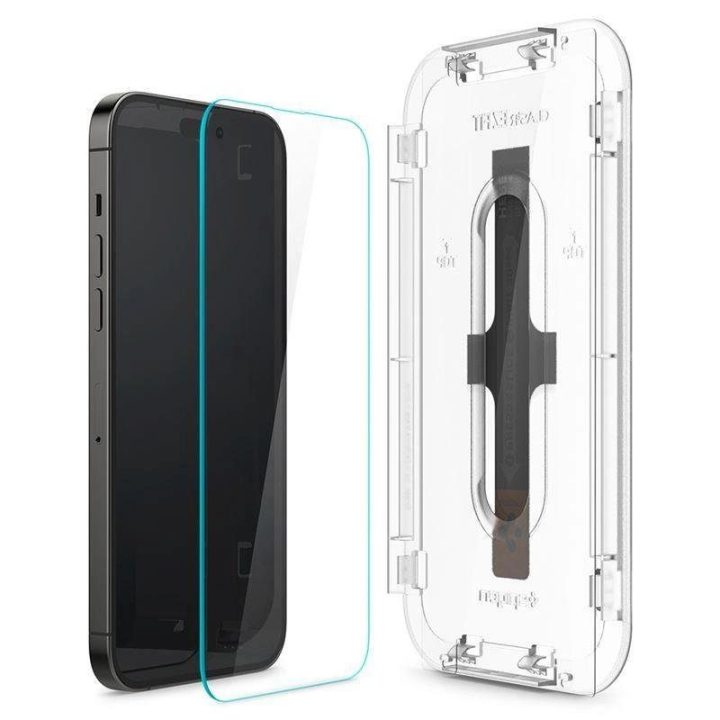 Grūdintas stiklas iPhone 14 Pro Max su Spigen Glas.tR EZ FIT aplikatoriumi (2 vnt.)