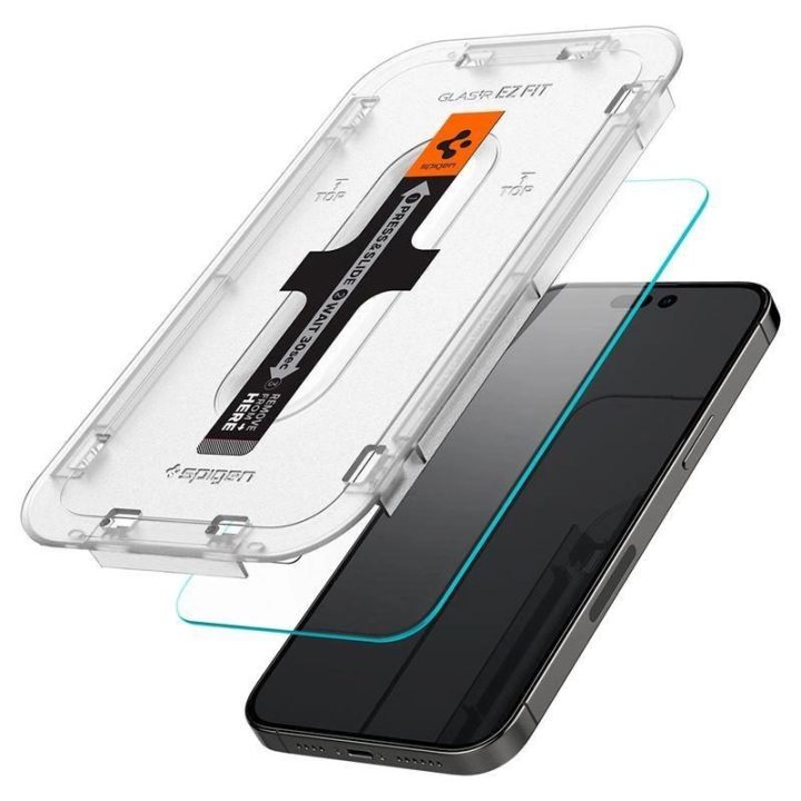 Grūdintas stiklas iPhone 14 Pro Max su Spigen Glas.tR EZ FIT aplikatoriumi (2 vnt.)