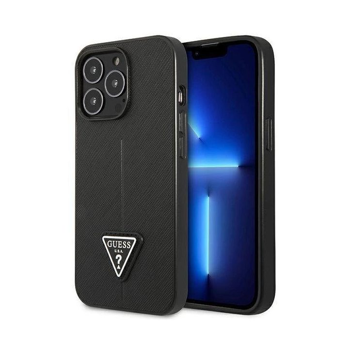 Guess GUHCP14LPSATLK iPhone 14 Pro 6,1 juodas/juodas deklas SaffianoTriangle Logo