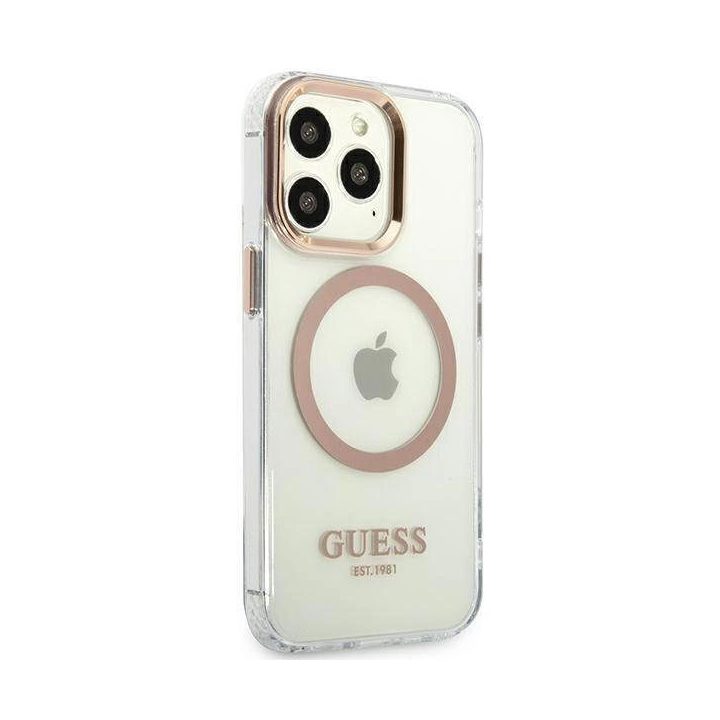 Guess GUHMP13XHTRMD iPhone 13 Pro Max 6,7 aukso / aukso spalvos deklas Metalinis kontūras Magsafe