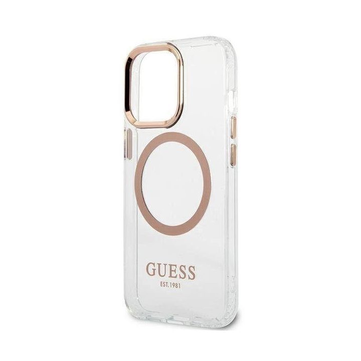 Guess GUHMP13XHTRMD iPhone 13 Pro Max 6,7 aukso / aukso spalvos deklas Metalinis kontūras Magsafe