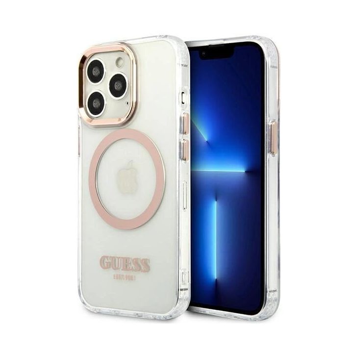 Guess GUHMP13XHTRMD iPhone 13 Pro Max 6,7 aukso / aukso spalvos deklas Metalinis kontūras Magsafe