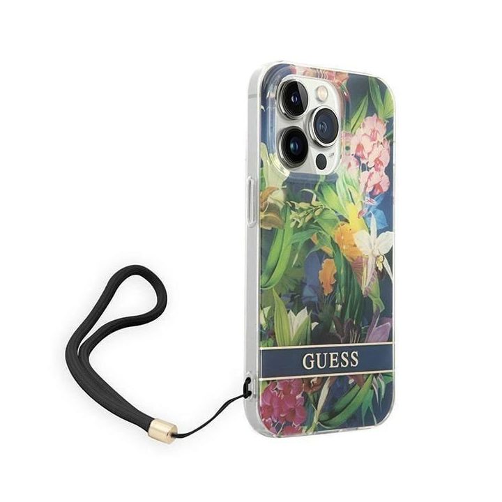 Guess GUOHCP14XHFLSB iPhone 14 Pro Max 6,7 mėlynas / mėlynas deklas Gėlių dirželis