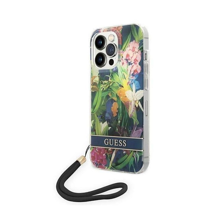 Guess GUOHCP14XHFLSB iPhone 14 Pro Max 6,7 mėlynas / mėlynas deklas Gėlių dirželis