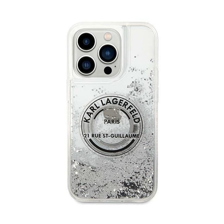 Karl Lagerfeld KLHCP14XLCRSGRS iPhone 14 Pro Max 6,7 sidabro / sidabro spalvos deklas Liquid Glitter RSG
