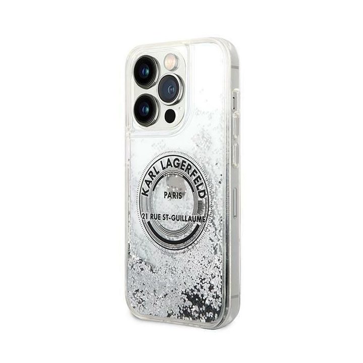 Karl Lagerfeld KLHCP14XLCRSGRS iPhone 14 Pro Max 6,7 sidabro / sidabro spalvos deklas Liquid Glitter RSG