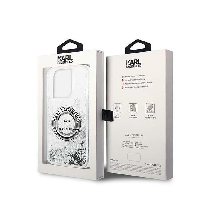 Karl Lagerfeld KLHCP14XLCRSGRS iPhone 14 Pro Max 6,7 sidabro / sidabro spalvos deklas Liquid Glitter RSG